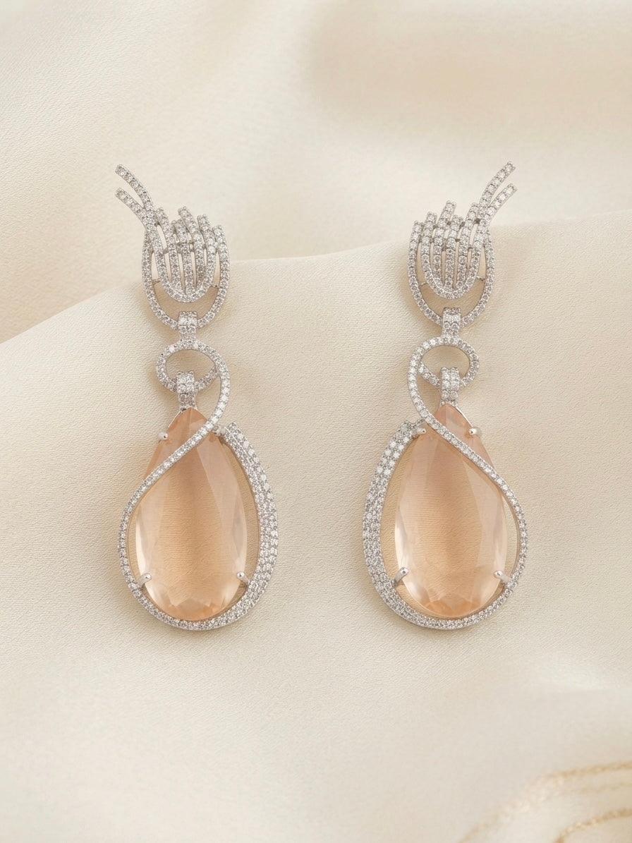 Champagne Crystal Cascade Earrings – Sculpted Halo Drop — Photo 7