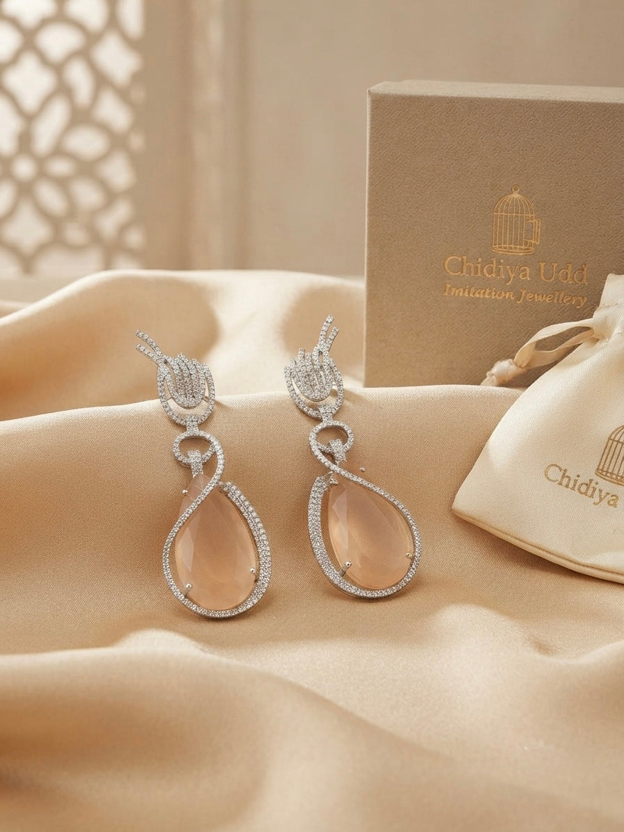 Champagne Crystal Cascade Earrings – Sculpted Halo Drop — Photo 8