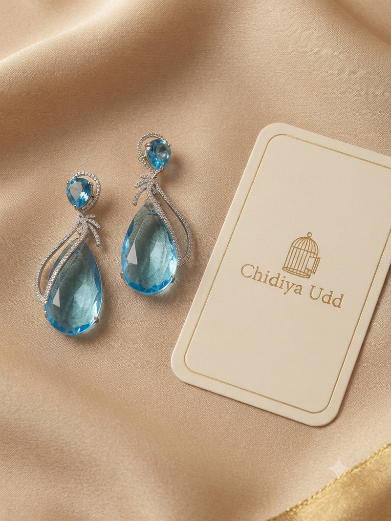 Aquamarine Crystal Teardrop Earrings – Celestial Drop — Photo 3