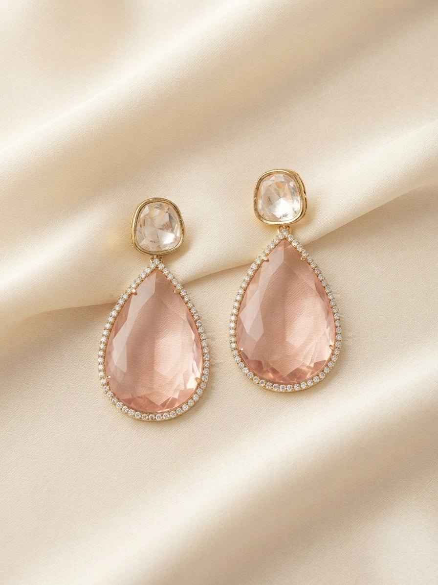 Rose Quartz Crystal Drop Earrings – Luxe Teardrop — Photo 2