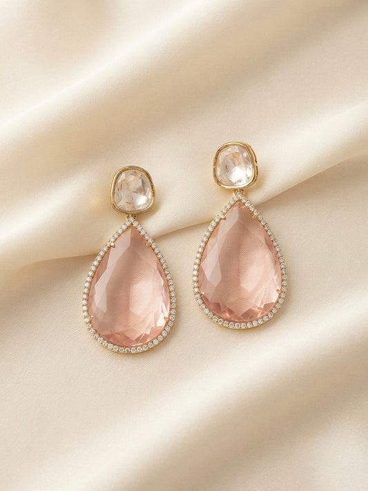 Rose Quartz Crystal Drop Earrings – Luxe Teardrop — Photo 2