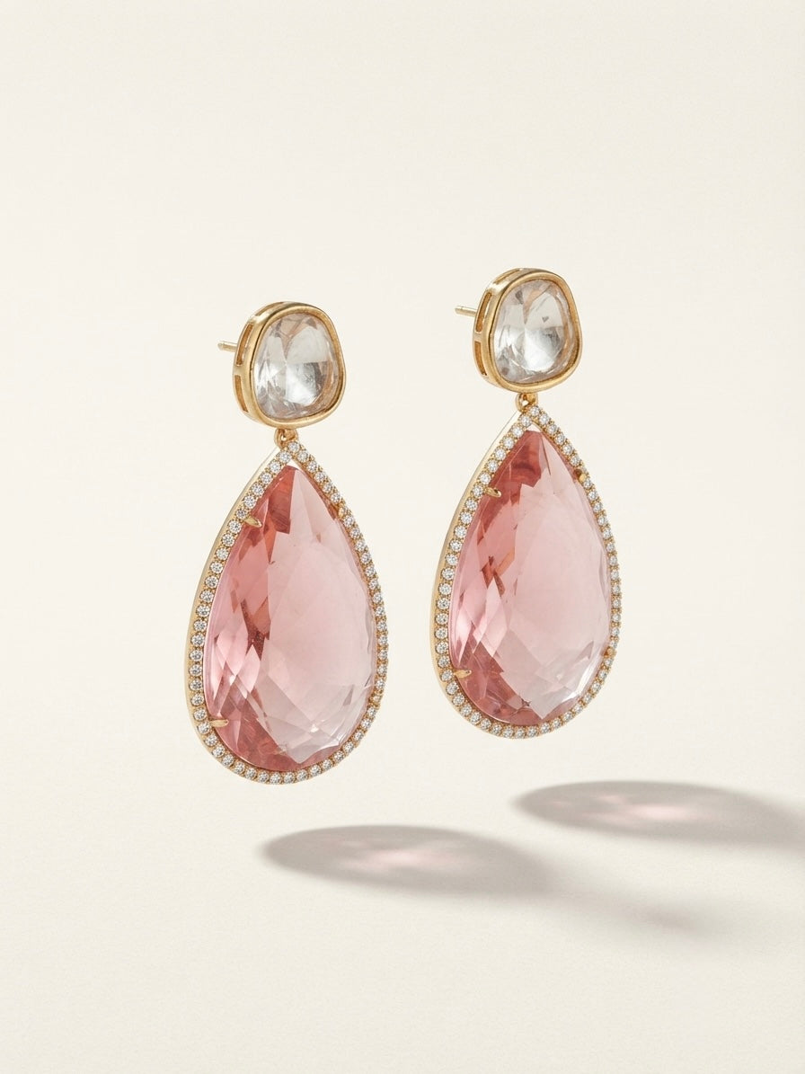 Rose Quartz Crystal Drop Earrings – Luxe Teardrop — Photo 7
