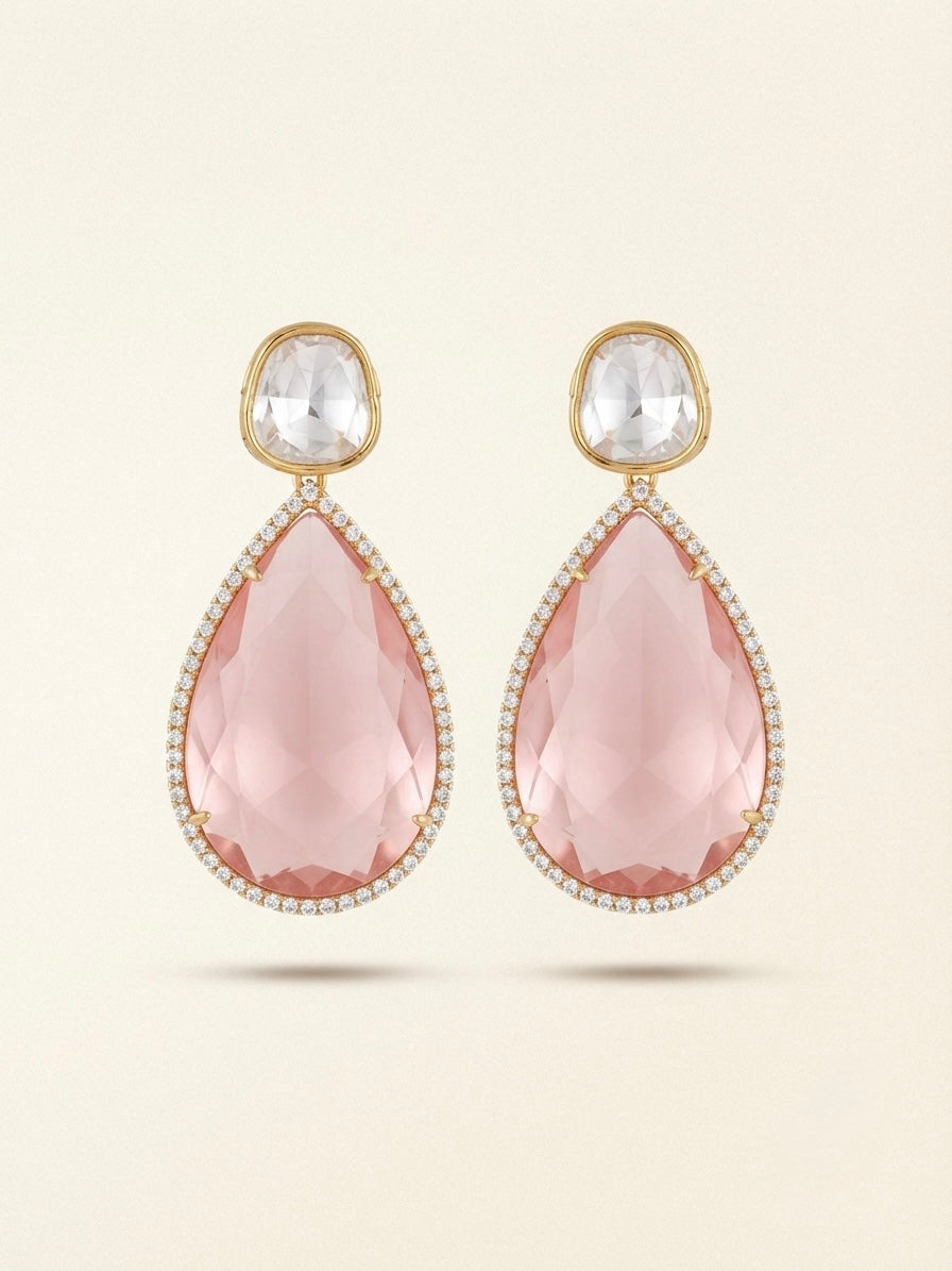 Rose Quartz Crystal Drop Earrings – Luxe Teardrop — Photo 9