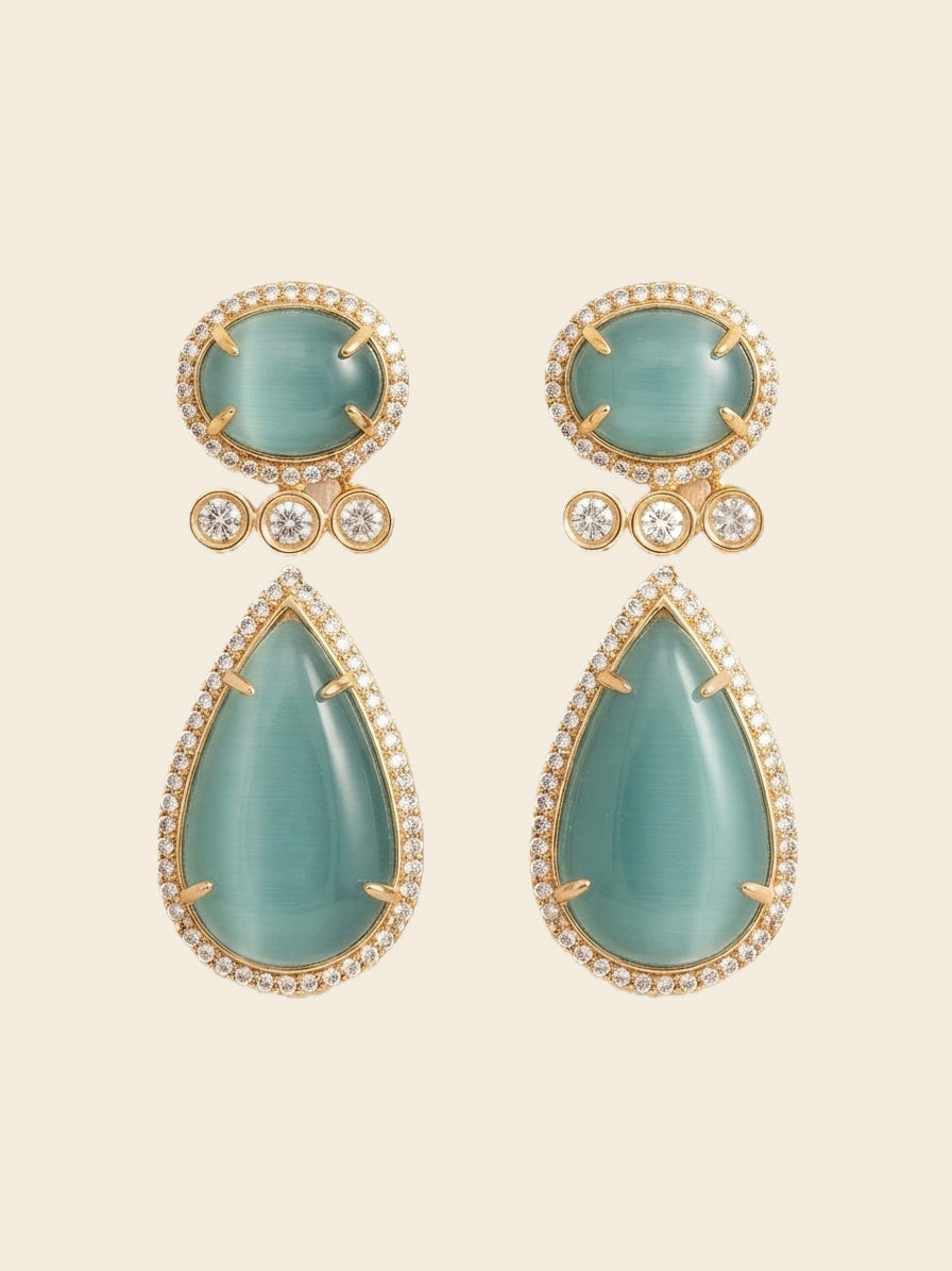 Aqua Luxe Drop Earrings – Oval & Teardrop Crystal Design — Photo 1