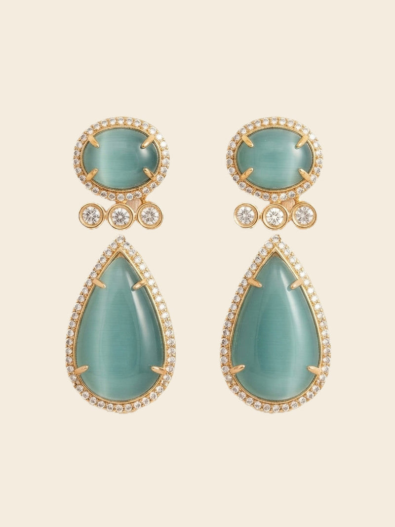 Aqua Luxe Drop Earrings – Oval & Teardrop Crystal Design — Photo 1
