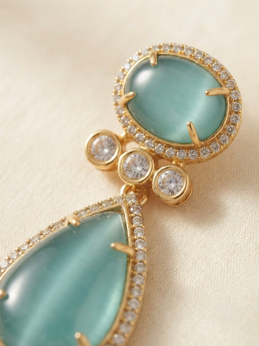 Aqua Luxe Drop Earrings – Oval & Teardrop Crystal Design — Photo 2