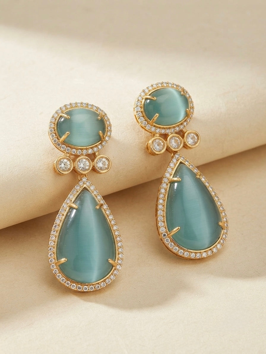 Aqua Luxe Drop Earrings – Oval & Teardrop Crystal Design — Photo 3
