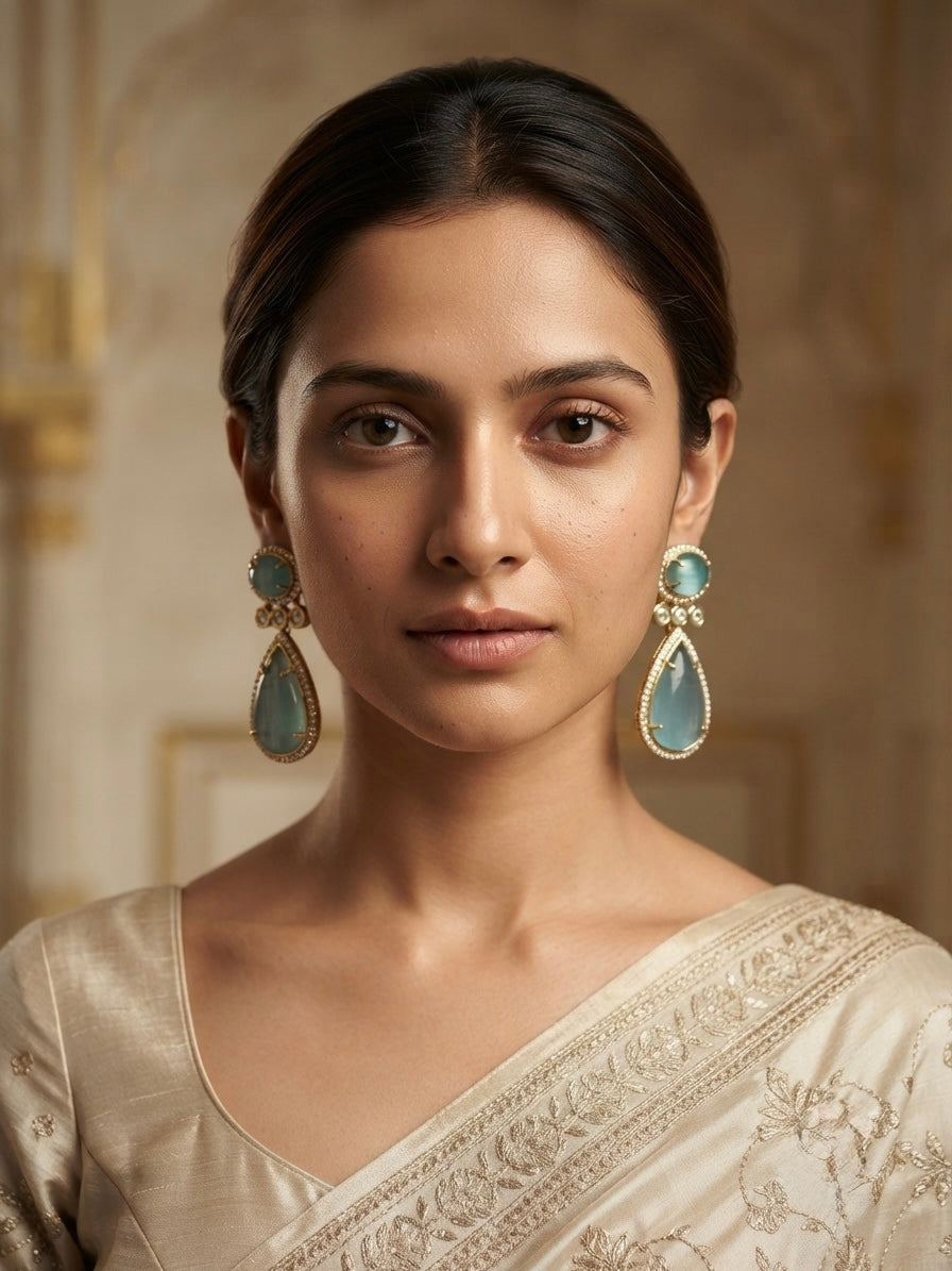 Aqua Luxe Drop Earrings – Oval & Teardrop Crystal Design — Photo 4