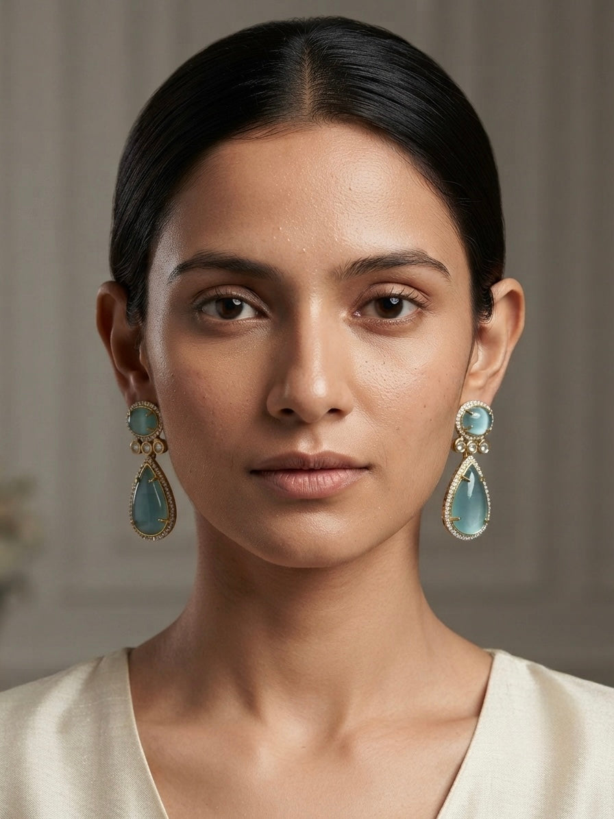 Aqua Luxe Drop Earrings – Oval & Teardrop Crystal Design — Photo 6