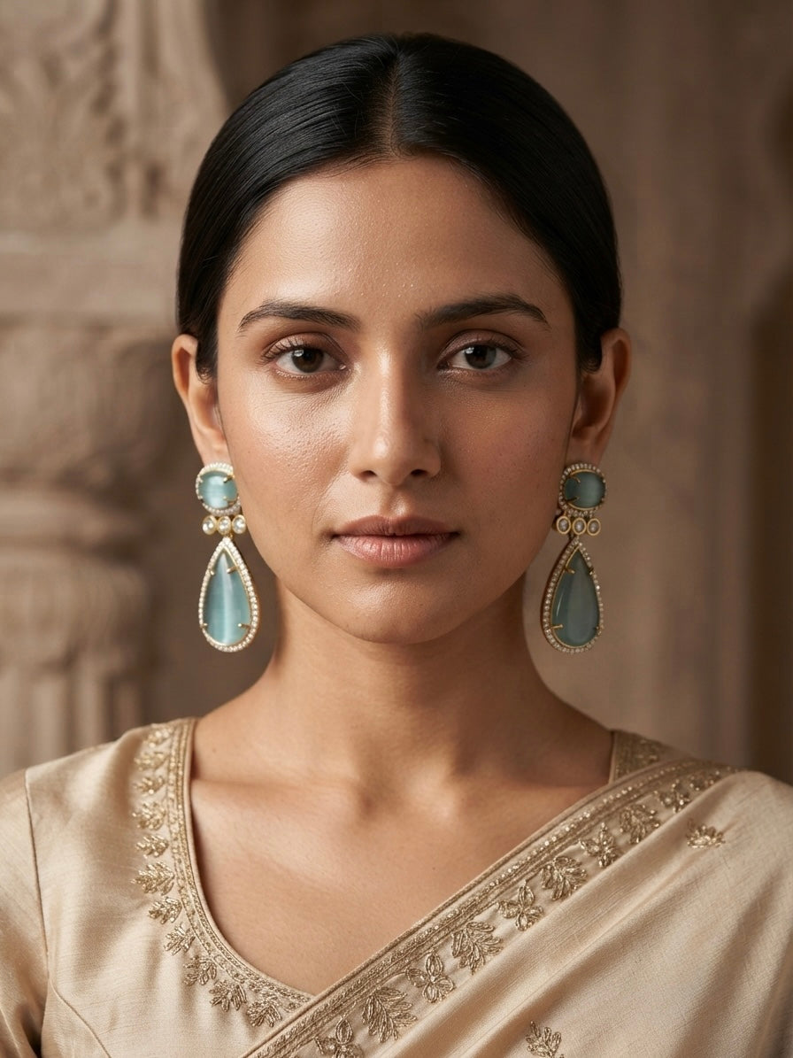Aqua Luxe Drop Earrings – Oval & Teardrop Crystal Design — Photo 9