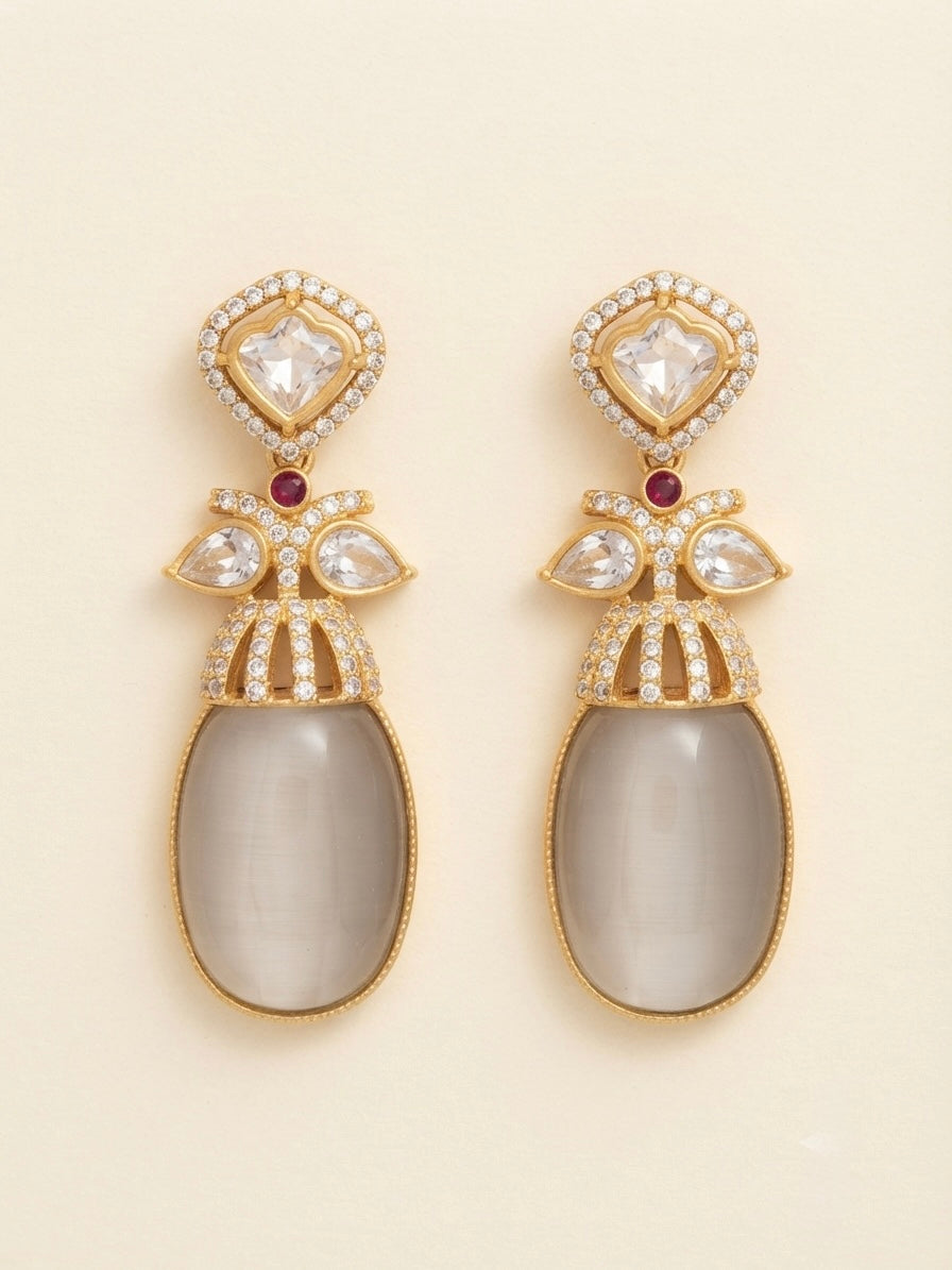 Pearl Grey Crystal Earrings – Heritage Luxe Drop — Photo 1