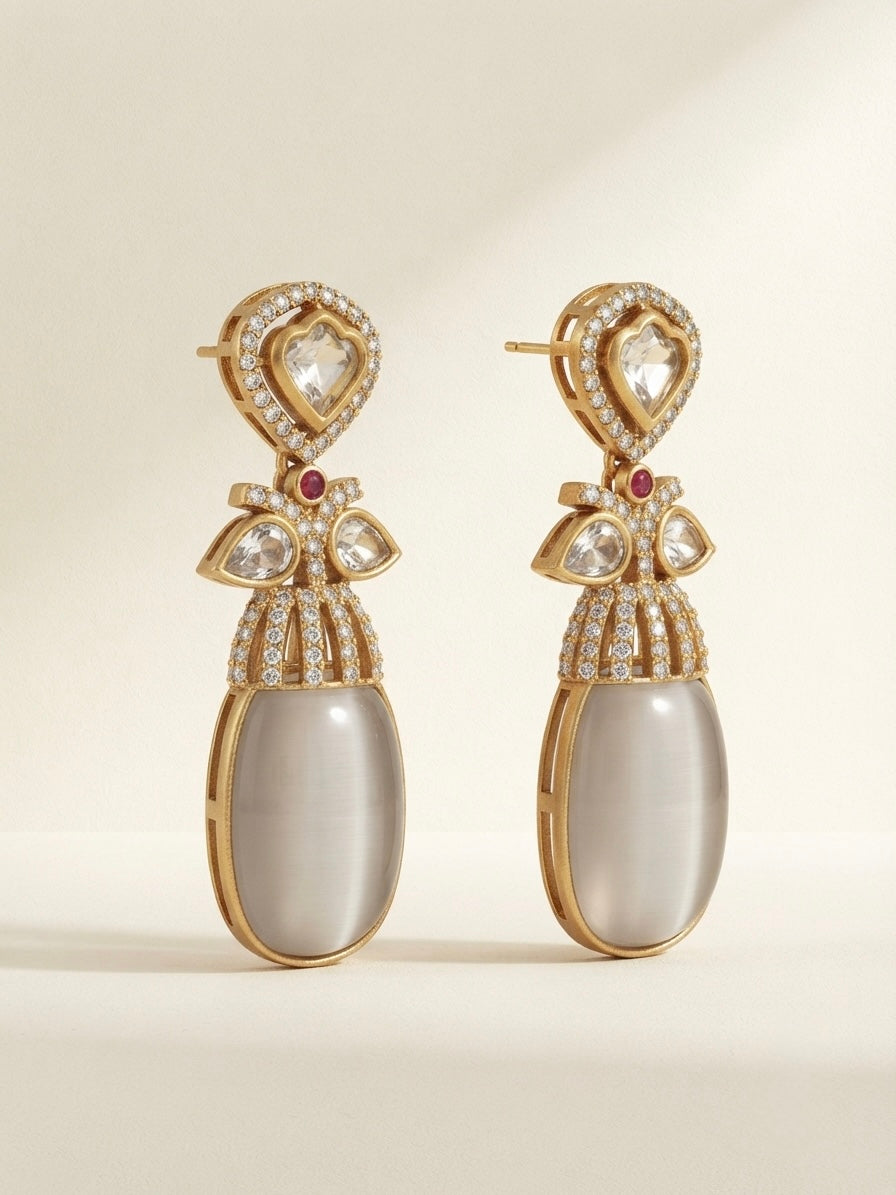 Pearl Grey Crystal Earrings – Heritage Luxe Drop — Photo 4