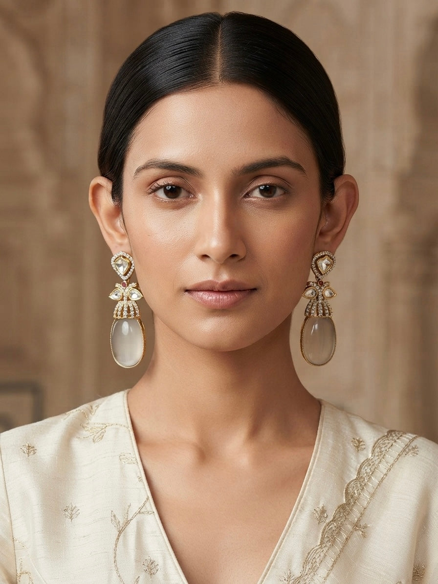 Pearl Grey Crystal Earrings – Heritage Luxe Drop — Photo 7
