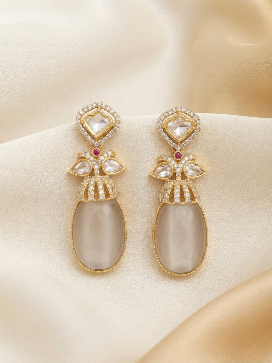 Pearl Grey Crystal Earrings – Heritage Luxe Drop — Photo 9