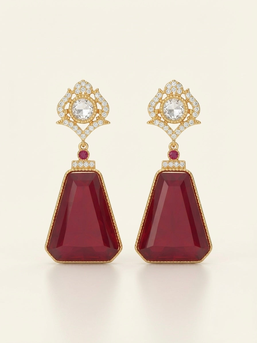 Ruby Red Luxe Drop Earrings – Geometric Crystal Statement — Photo 1