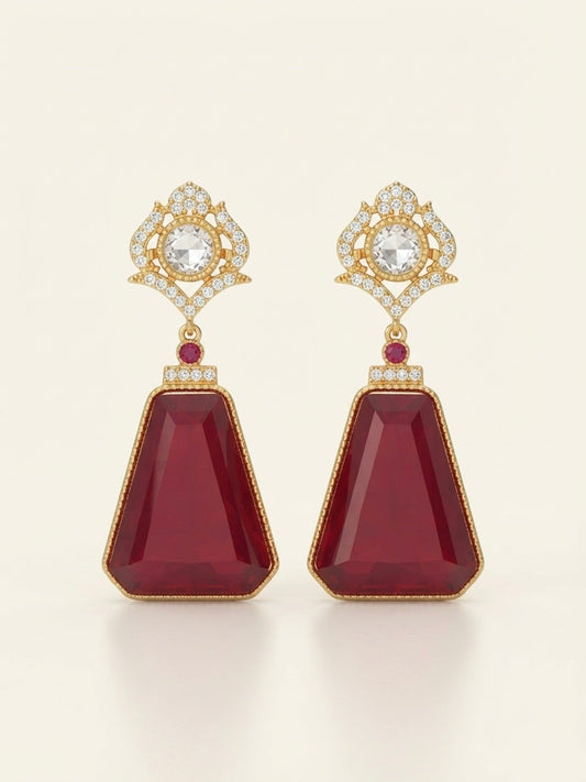 Ruby Red Luxe Drop Earrings – Geometric Crystal Statement — Photo 1