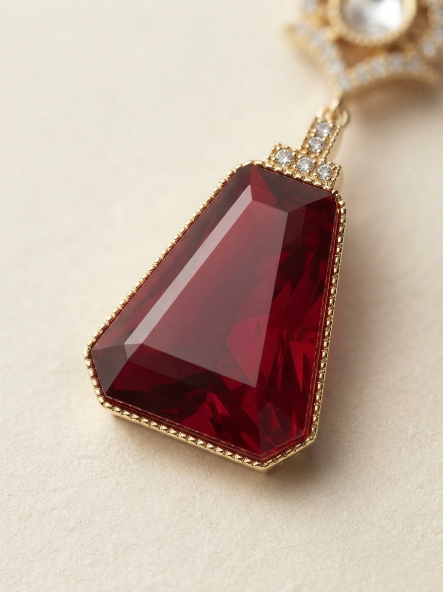 Ruby Red Luxe Drop Earrings – Geometric Crystal Statement — Photo 2