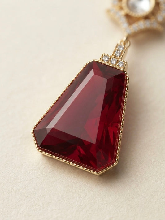 Ruby Red Luxe Drop Earrings – Geometric Crystal Statement — Photo 2