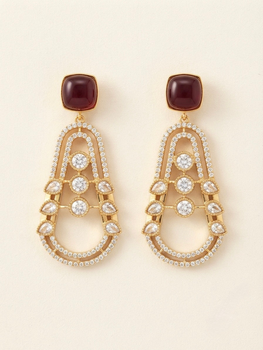 Garnet Luxe Architectural Earrings – Crystal Frame Drop — Photo 1