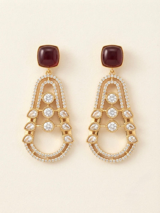 Garnet Luxe Architectural Earrings – Crystal Frame Drop — Photo 1