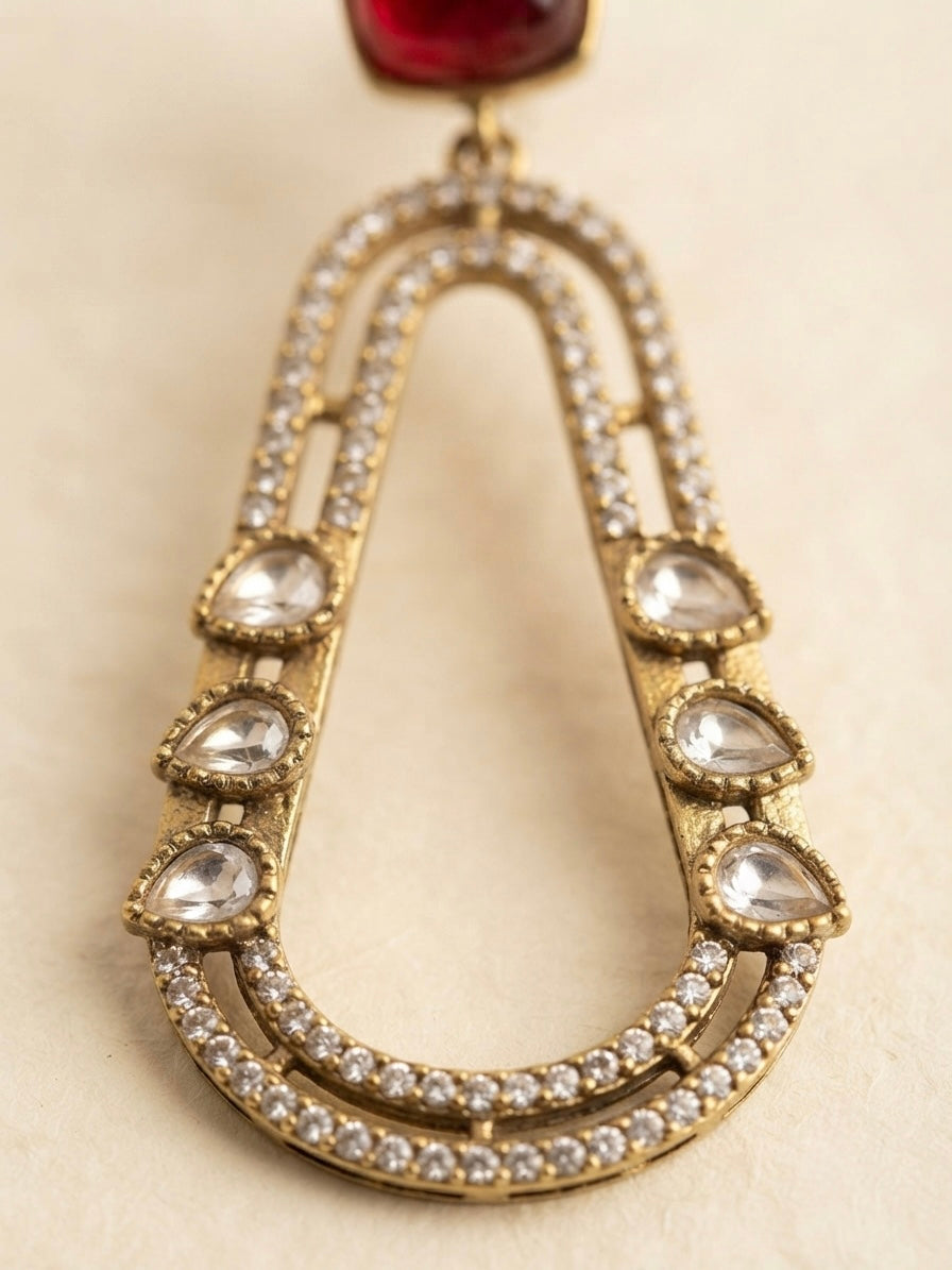 Garnet Luxe Architectural Earrings – Crystal Frame Drop — Photo 3