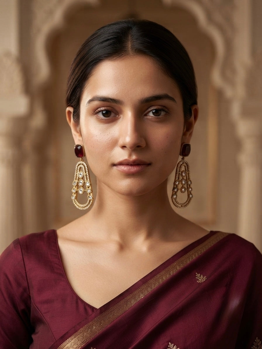 Garnet Luxe Architectural Earrings – Crystal Frame Drop — Photo 4
