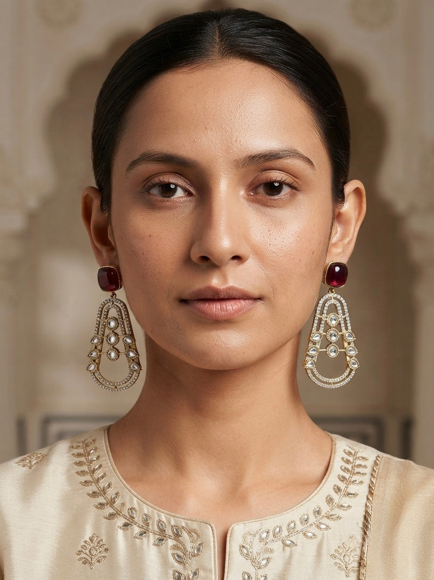 Garnet Luxe Architectural Earrings – Crystal Frame Drop — Photo 6