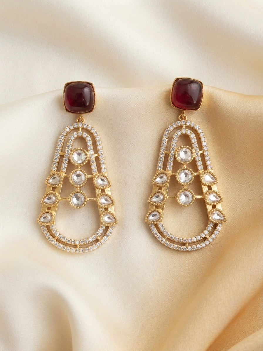 Garnet Luxe Architectural Earrings – Crystal Frame Drop — Photo 8