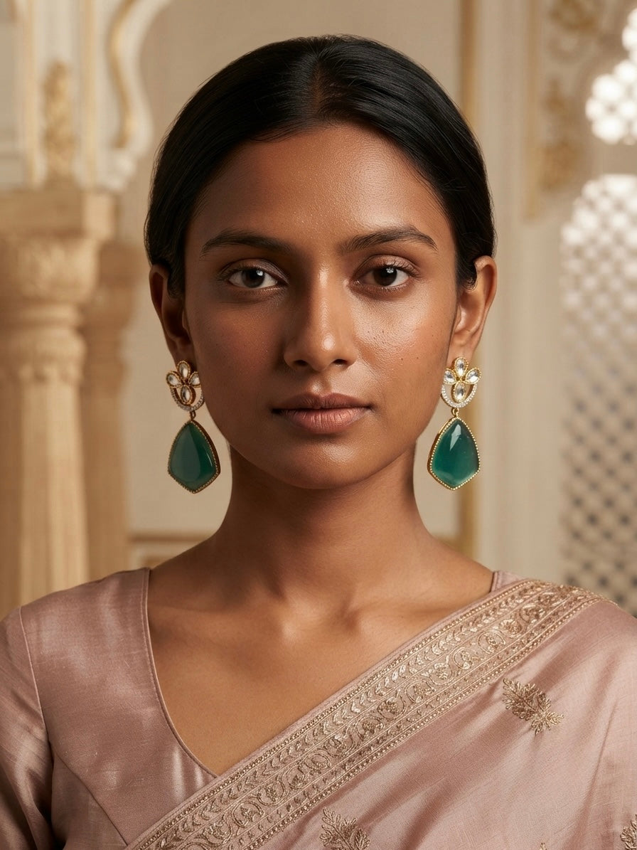 Emerald Teardrop Crystal Earrings – Floral Luxe Drop — Photo 5
