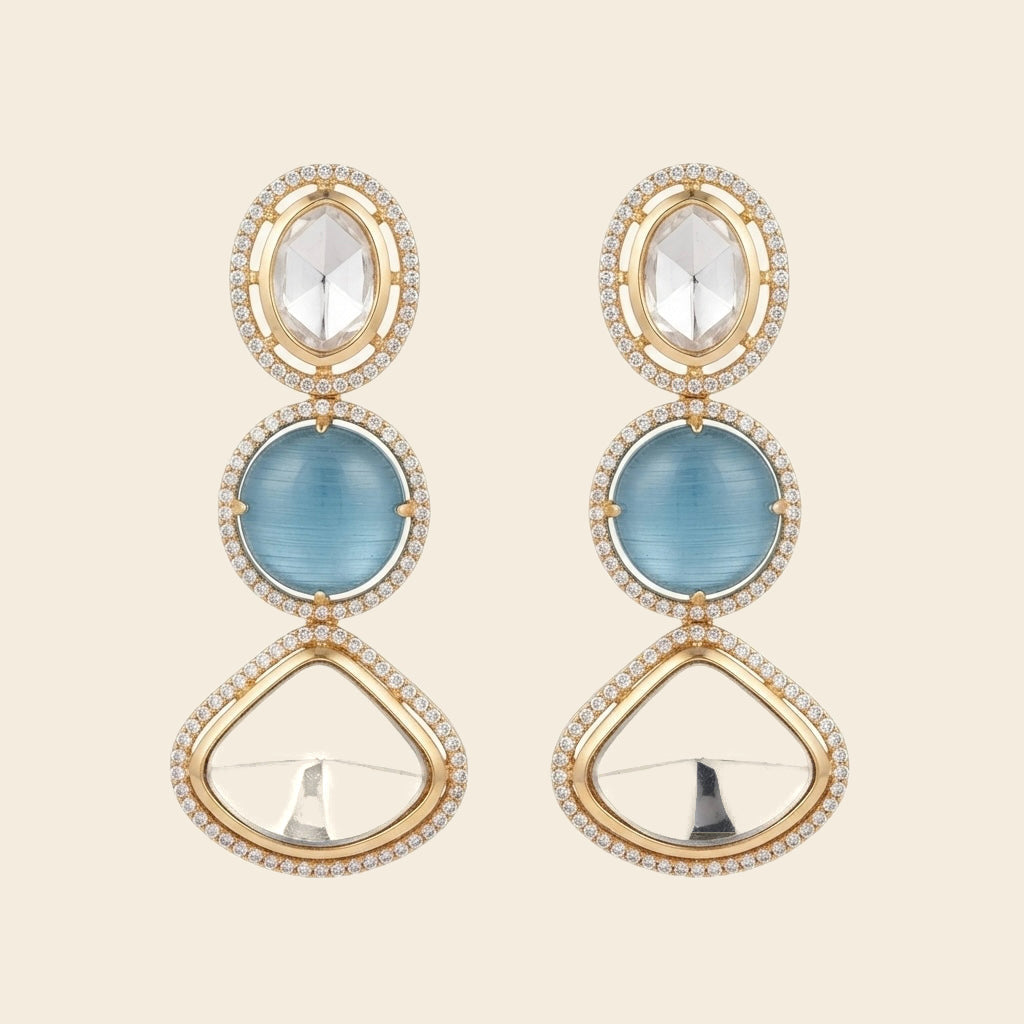 Aqua & Pearl Crystal Earrings – Triple Stone Luxe Drop — Photo 1