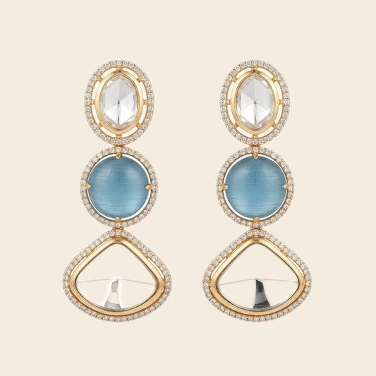 Aqua & Pearl Crystal Earrings – Triple Stone Luxe Drop — Photo 1