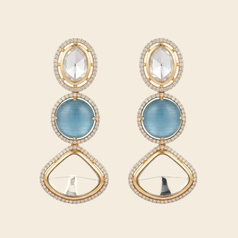Aqua & Pearl Crystal Earrings – Triple Stone Luxe Drop — Photo 1