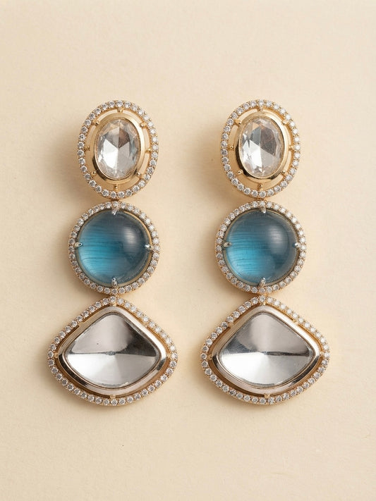 Aqua & Pearl Crystal Earrings – Triple Stone Luxe Drop — Photo 2