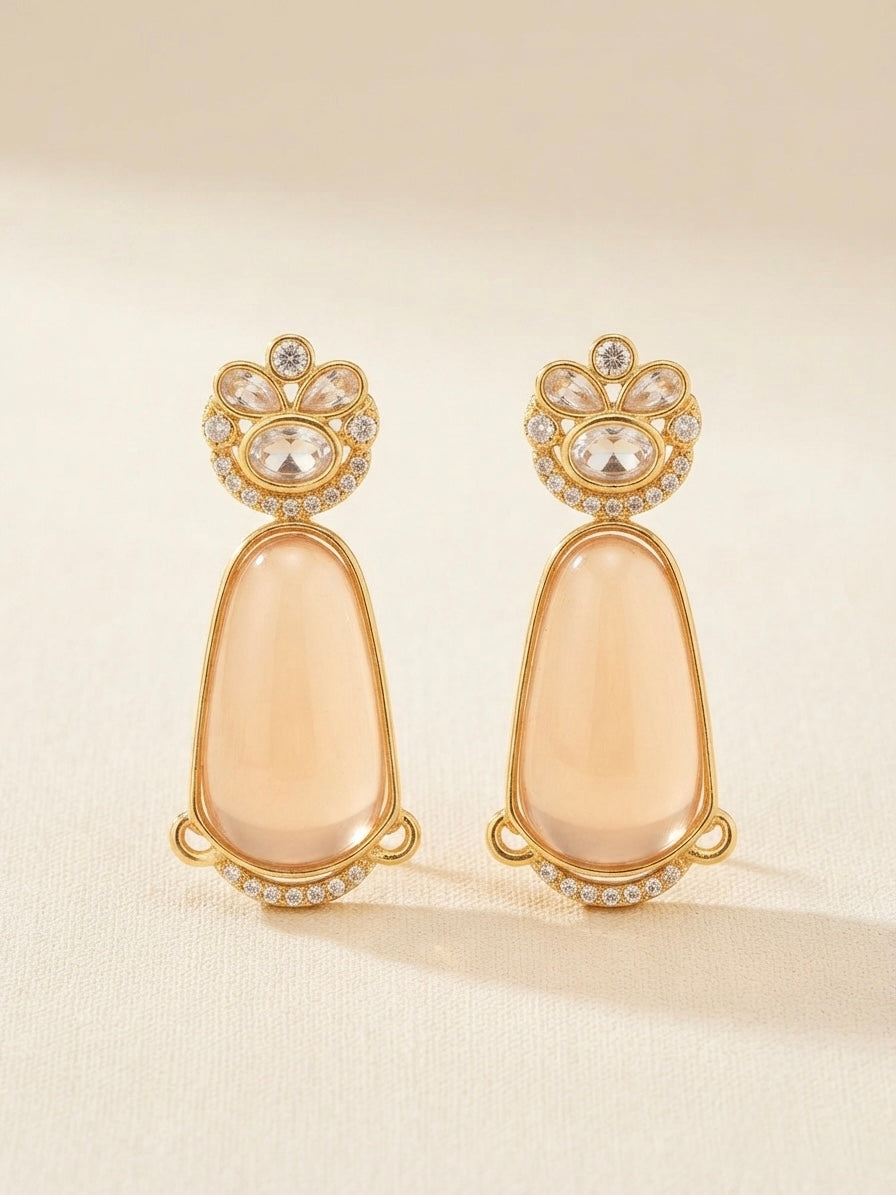 Peach Crystal Statement Earrings – Sculpted Oval Drop — Photo 1