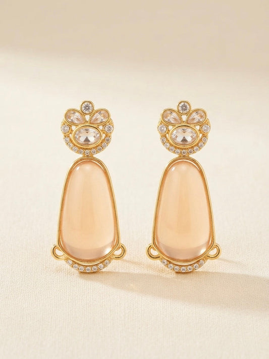 Peach Crystal Statement Earrings – Sculpted Oval Drop — Photo 1