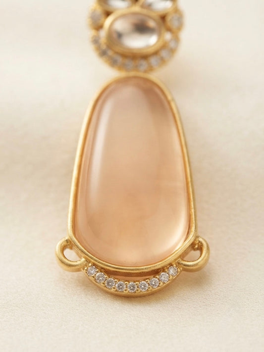 Peach Crystal Statement Earrings – Sculpted Oval Drop — Photo 2