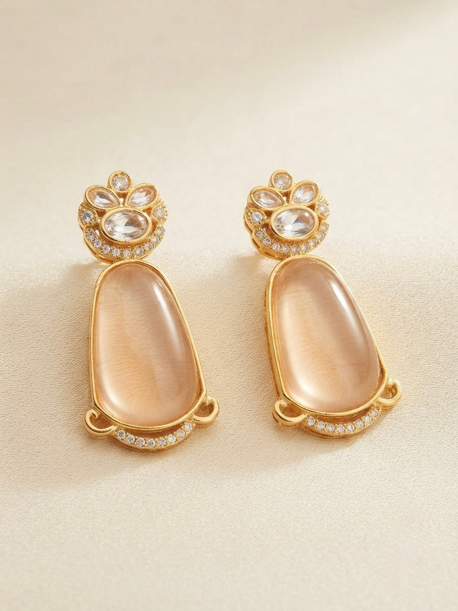 Peach Crystal Statement Earrings – Sculpted Oval Drop — Photo 3