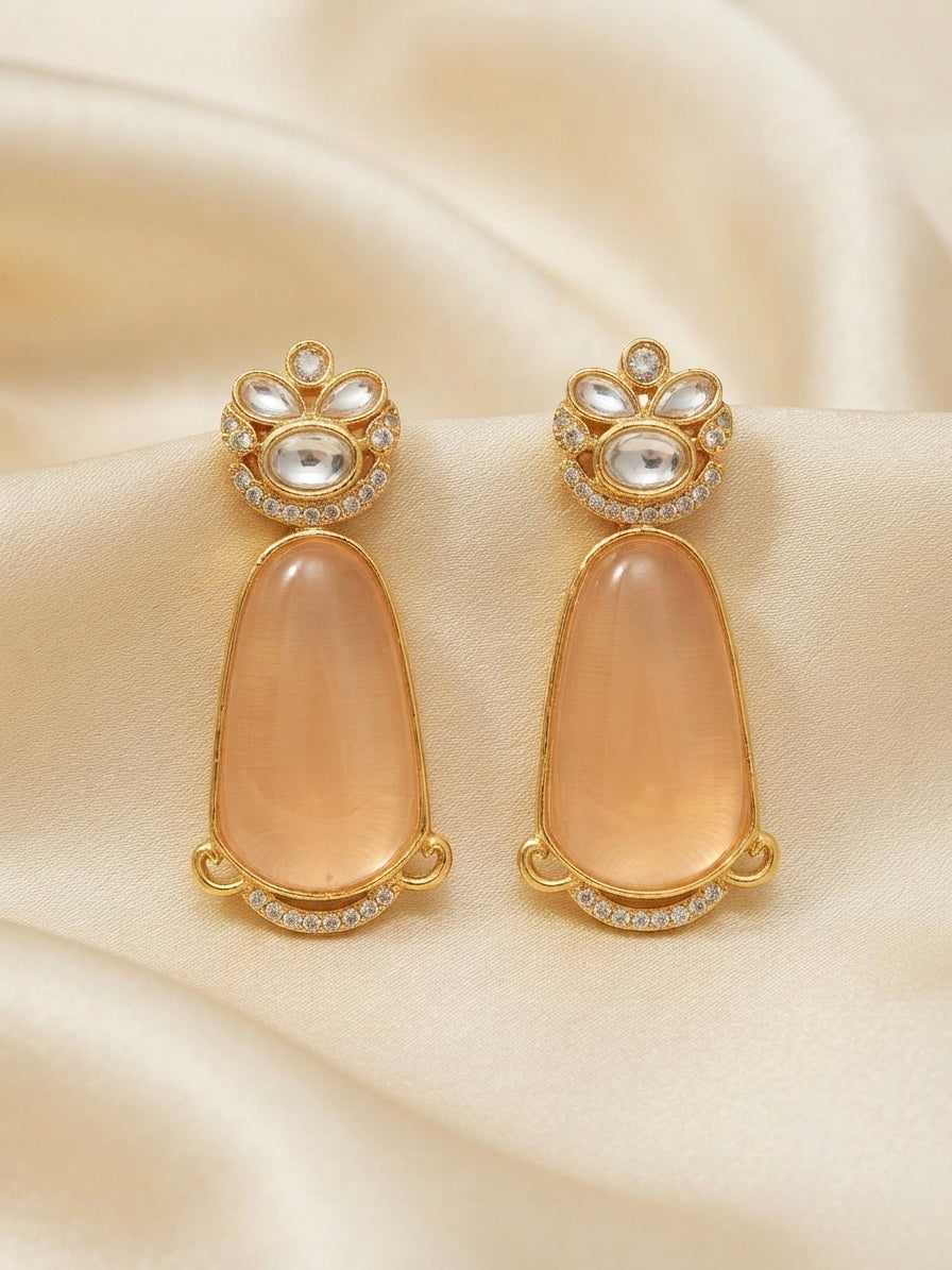 Peach Crystal Statement Earrings – Sculpted Oval Drop — Photo 8