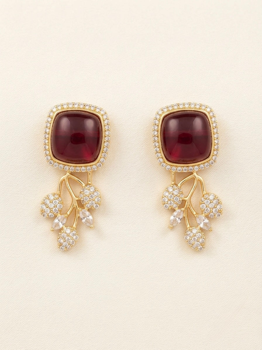 Burgundy Crystal Cluster Earrings – Couture Drop — Photo 1