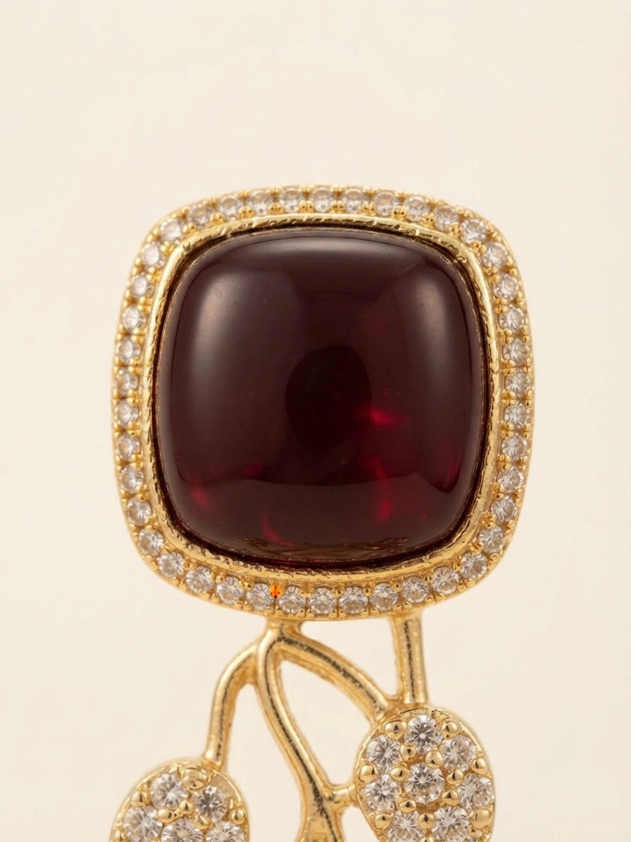 Burgundy Crystal Cluster Earrings – Couture Drop — Photo 2