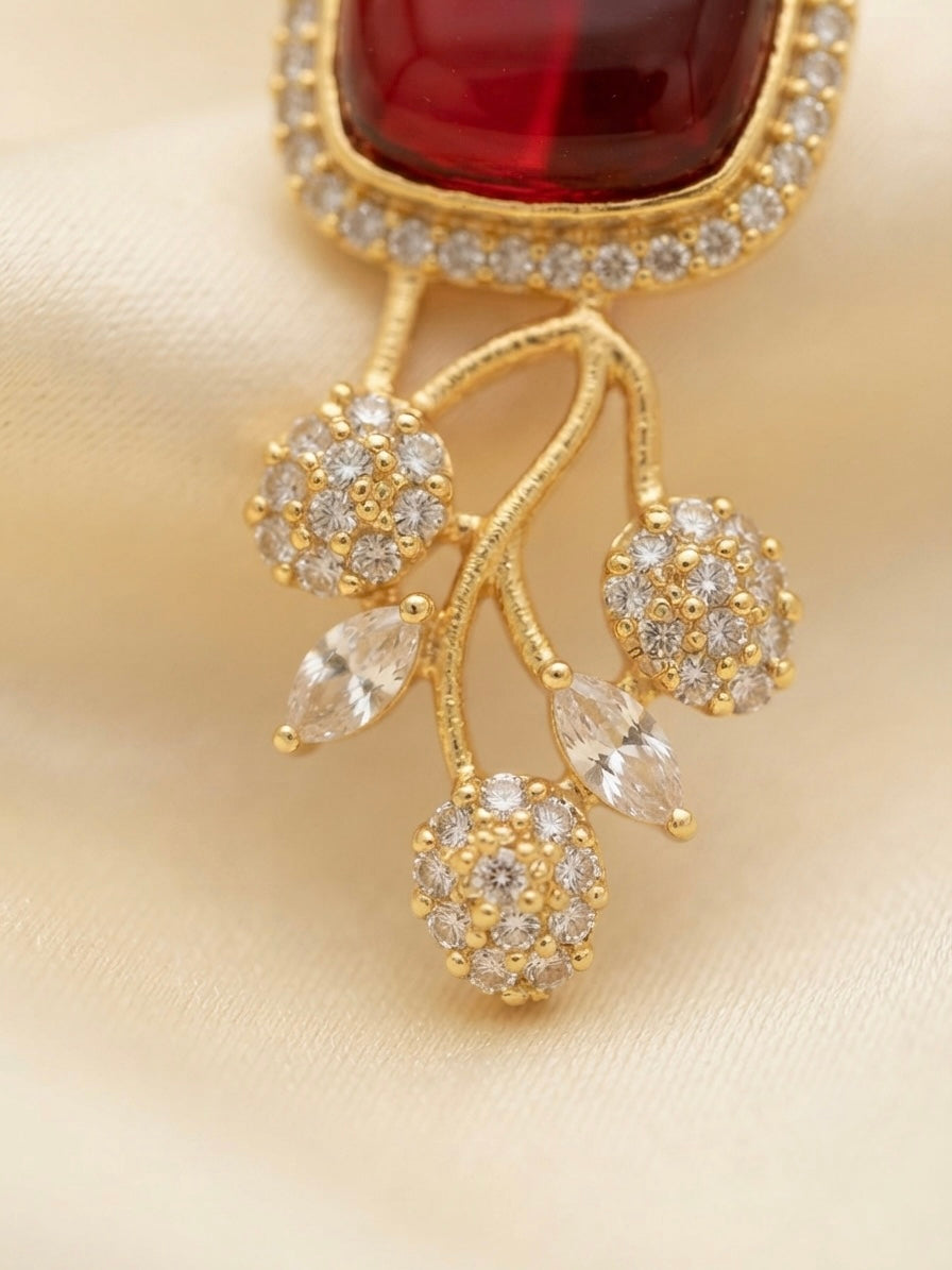 Burgundy Crystal Cluster Earrings – Couture Drop — Photo 3