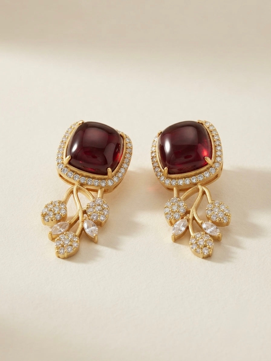 Burgundy Crystal Cluster Earrings – Couture Drop — Photo 4