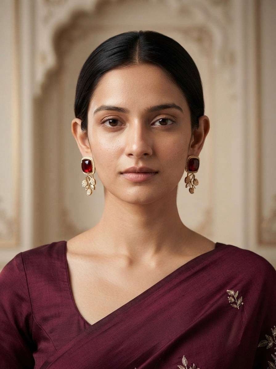 Burgundy Crystal Cluster Earrings – Couture Drop — Photo 5