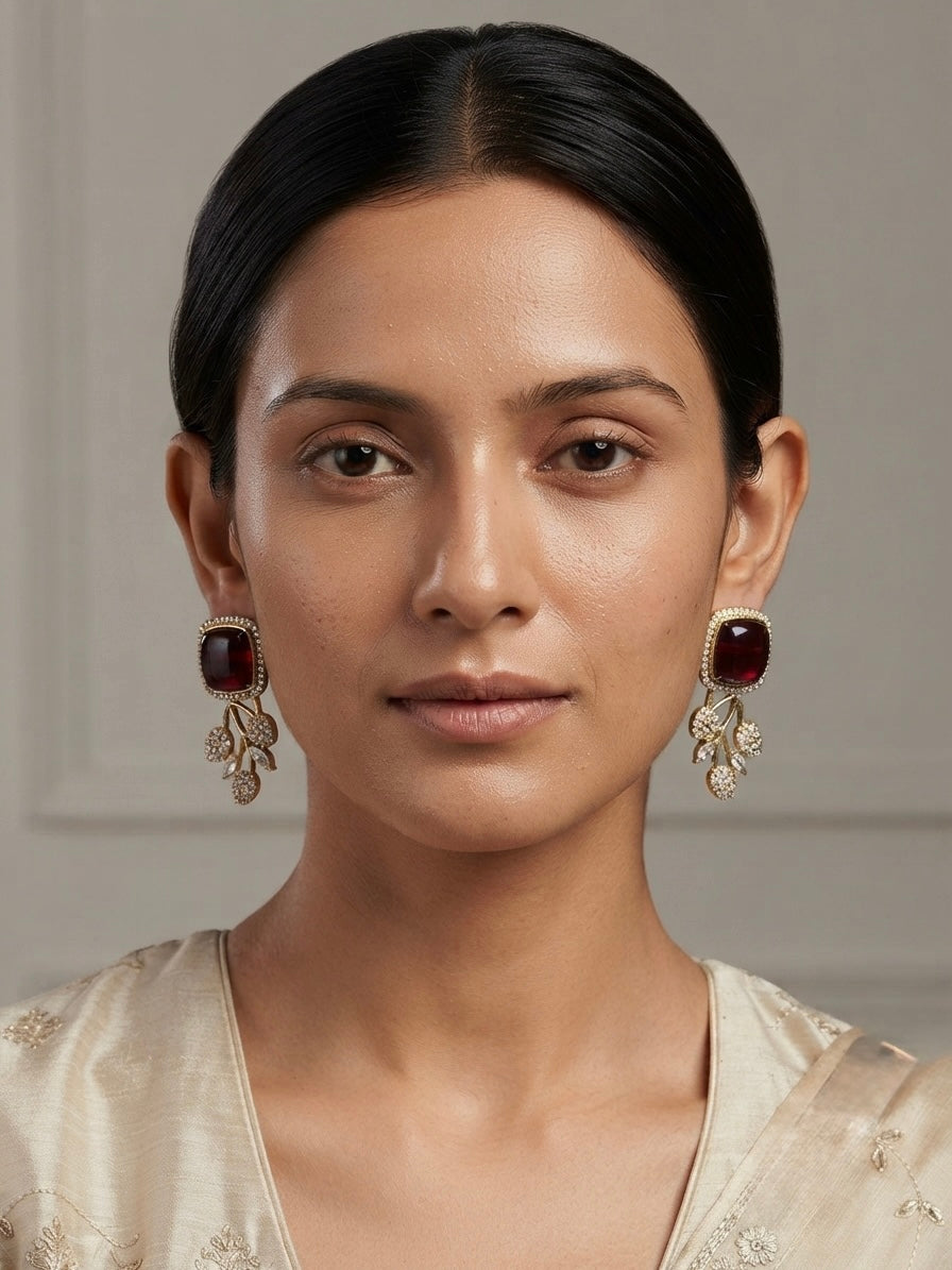 Burgundy Crystal Cluster Earrings – Couture Drop — Photo 7
