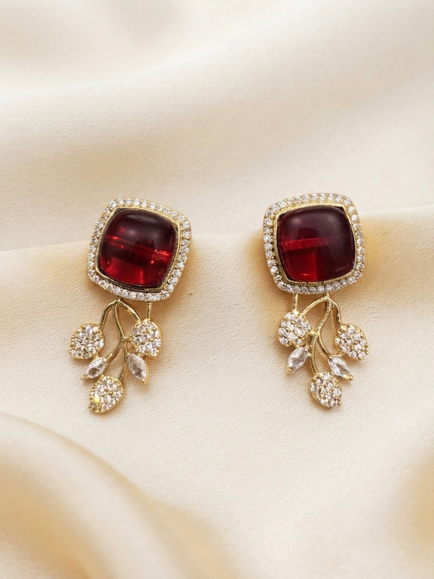 Burgundy Crystal Cluster Earrings – Couture Drop — Photo 9