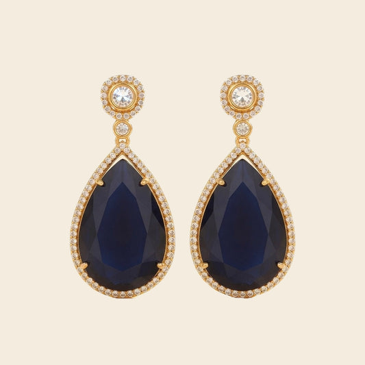 Midnight Sapphire Teardrop Earrings – Crystal Halo Drop — Photo 1