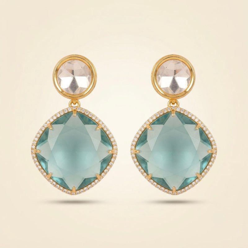 Aqua Crystal Statement Earrings – Faceted Cushion Drop — Photo 1