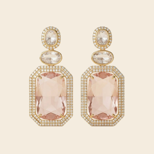 Blush Crystal Earrings – Double Halo Rectangular Drop — Photo 1
