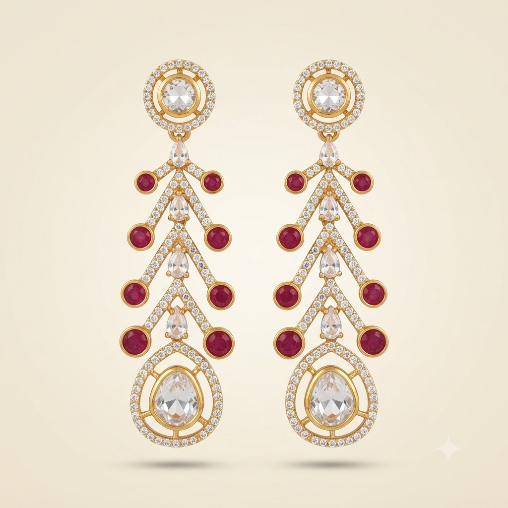 Ruby Crystal Chandelier Earrings – Cascading Teardrop Design — Photo 1