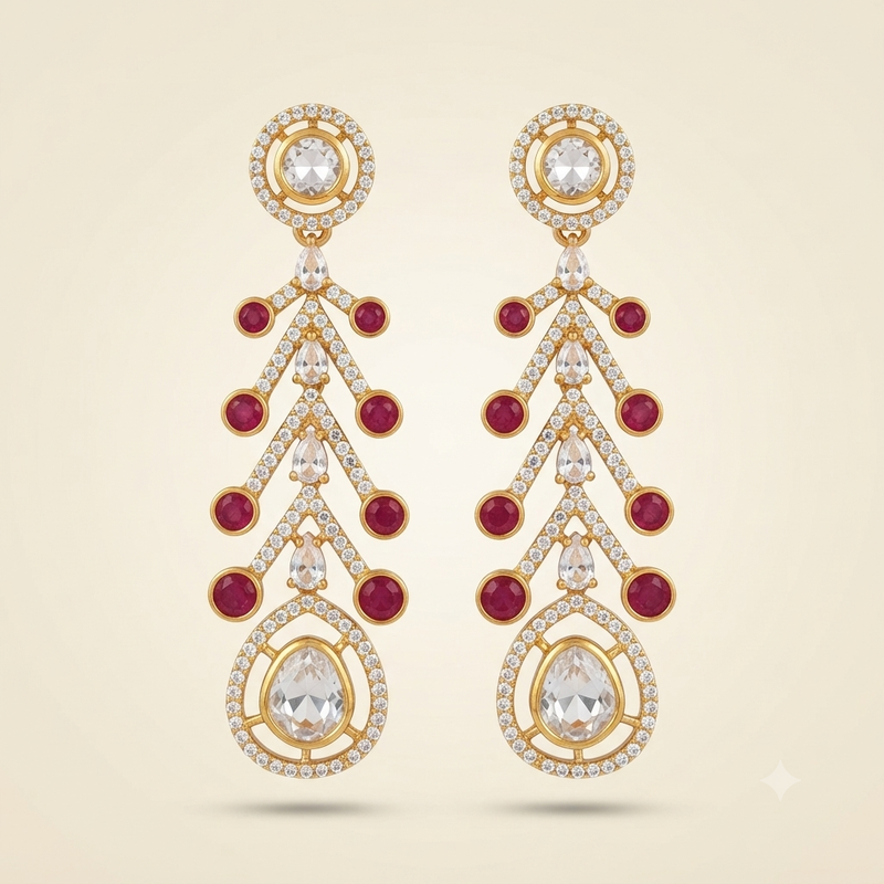 Ruby Crystal Chandelier Earrings – Cascading Teardrop Design — Photo 1